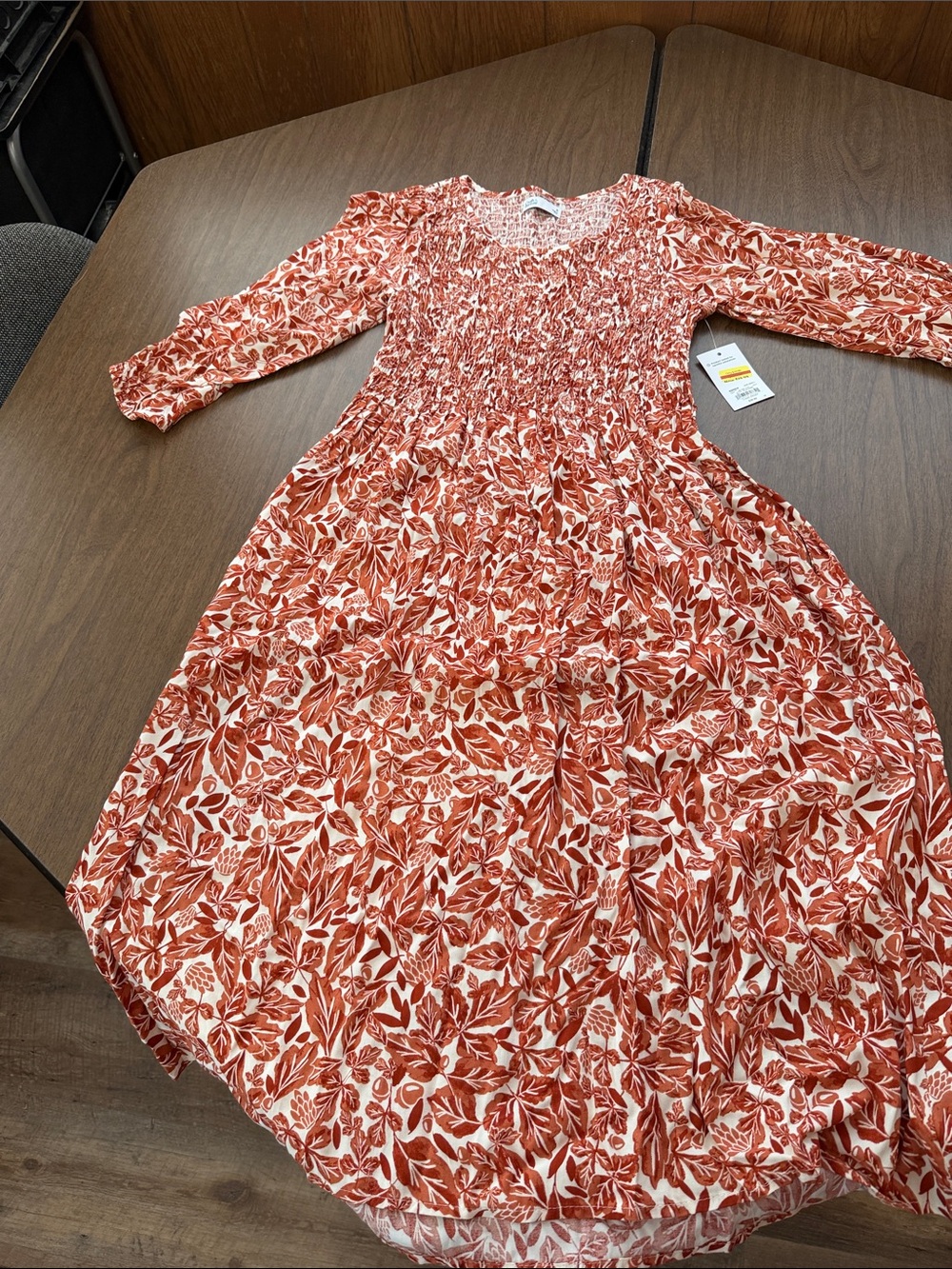 Women’s Smocked Midi Dress in Rust Floral